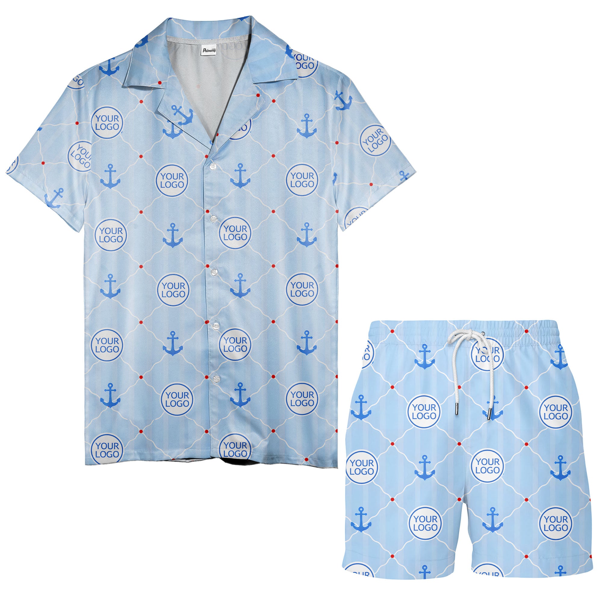 nautical anchors & custom logo circles light blue hawaiian shirt