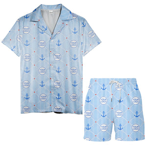 nautical anchors & custom logo circles light blue hawaiian shirt