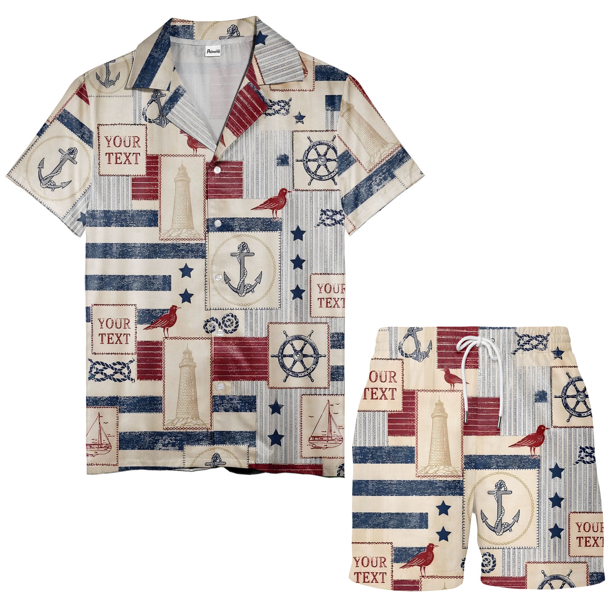 nautical anchors sailboats lighthouses patchwork hawaiian shirt