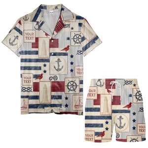 nautical anchors sailboats lighthouses patchwork hawaiian shirt