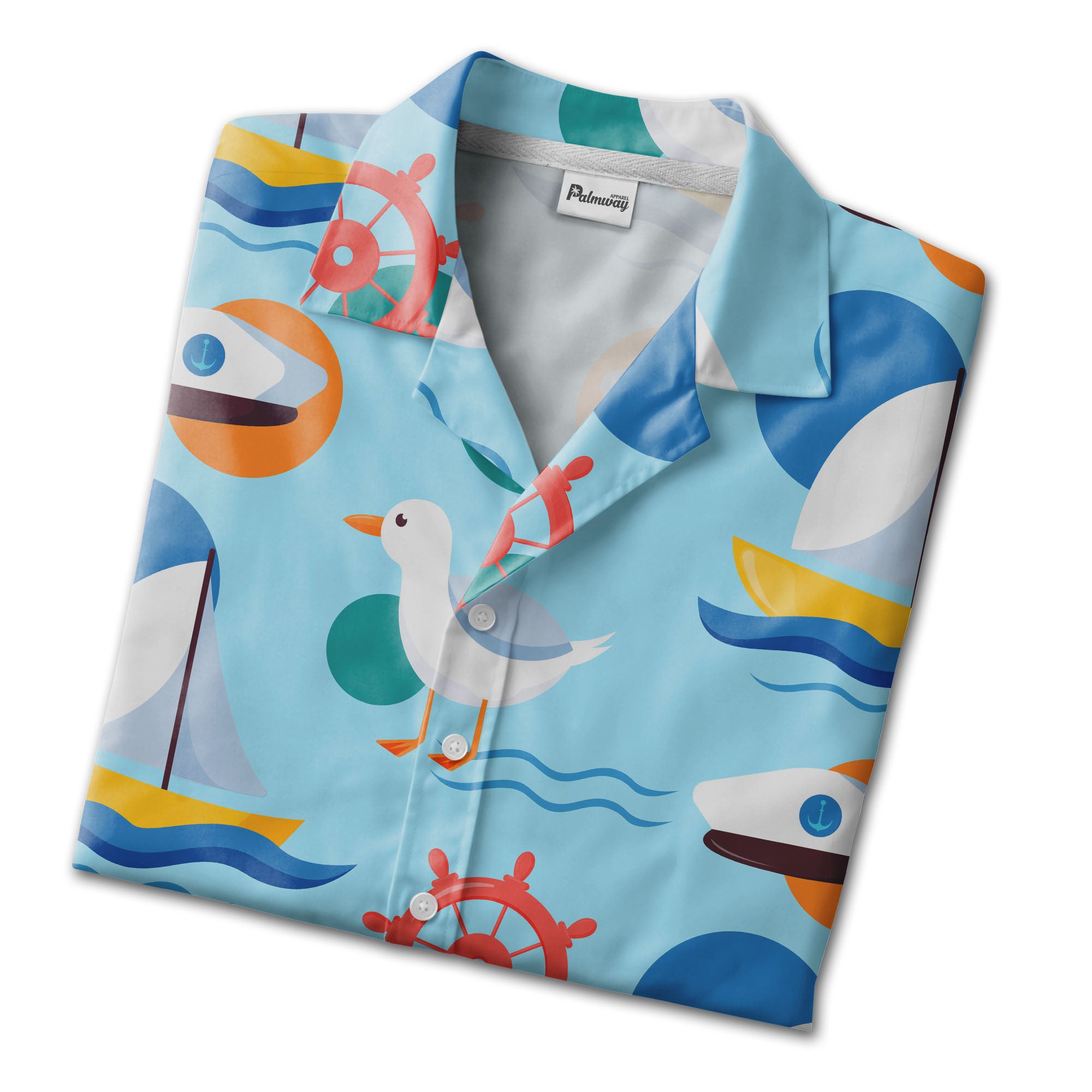 Nautical Captain Hat & Ship Wheel Hawaiian Shirt – Seagull Sailing Fun