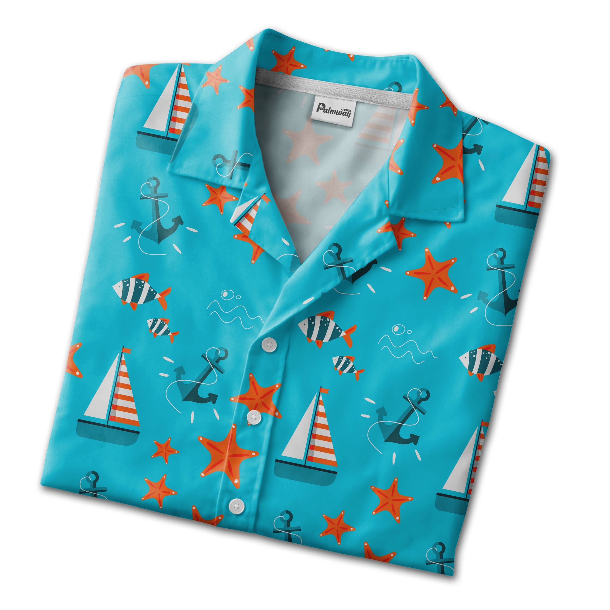 Nautical Starfish & Anchor Ocean Hawaiian Shirt – Sailboat Fish Print