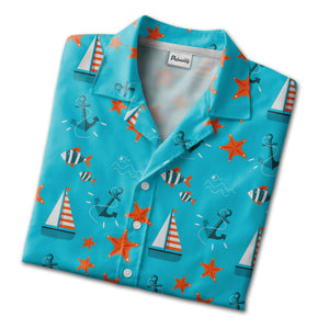 Nautical Starfish & Anchor Ocean Hawaiian Shirt – Sailboat Fish Print