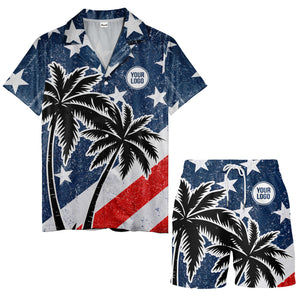 navy stars & stripes palm trees patriotic hawaiian shirt