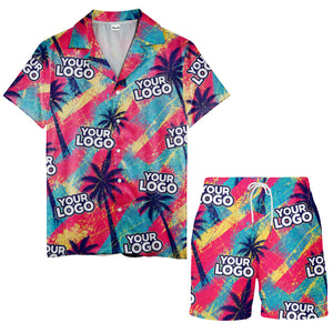 neon palm trees & custom logo electric aloha hawaiian shirt