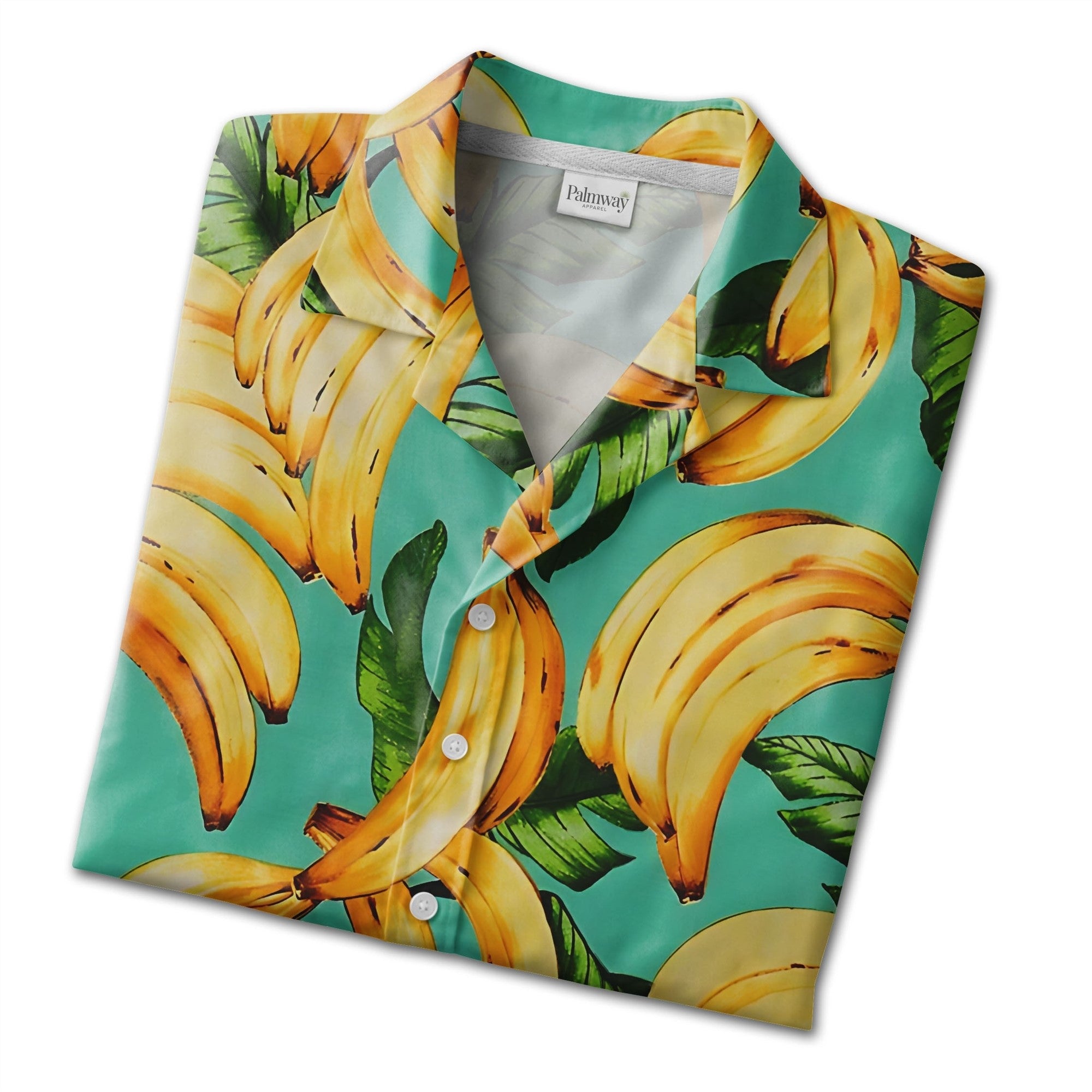 Painted Banana Hawaiian Shirt with Lush Leaves on Bright Teal