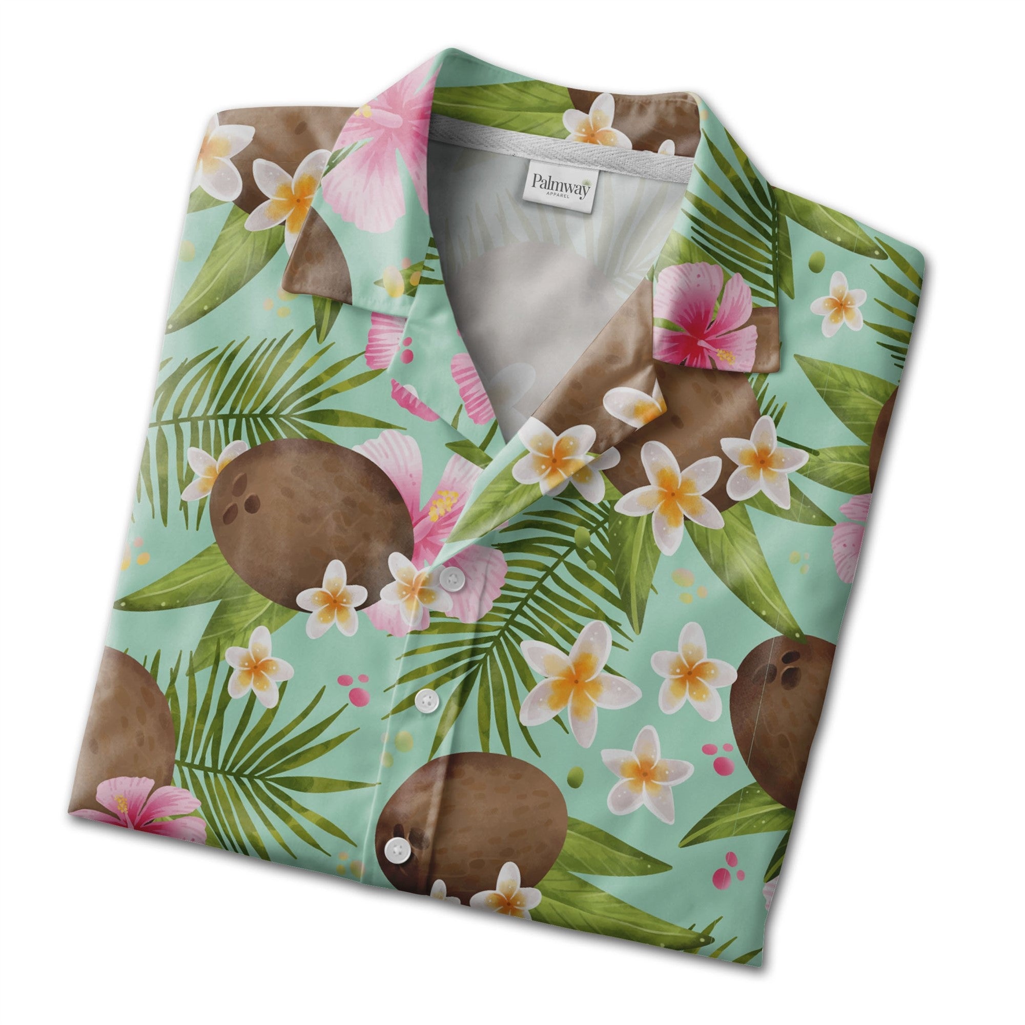 Pale Pink Coconut Cherry Hawaiian Shirt with Banana Leaves and Hibiscus