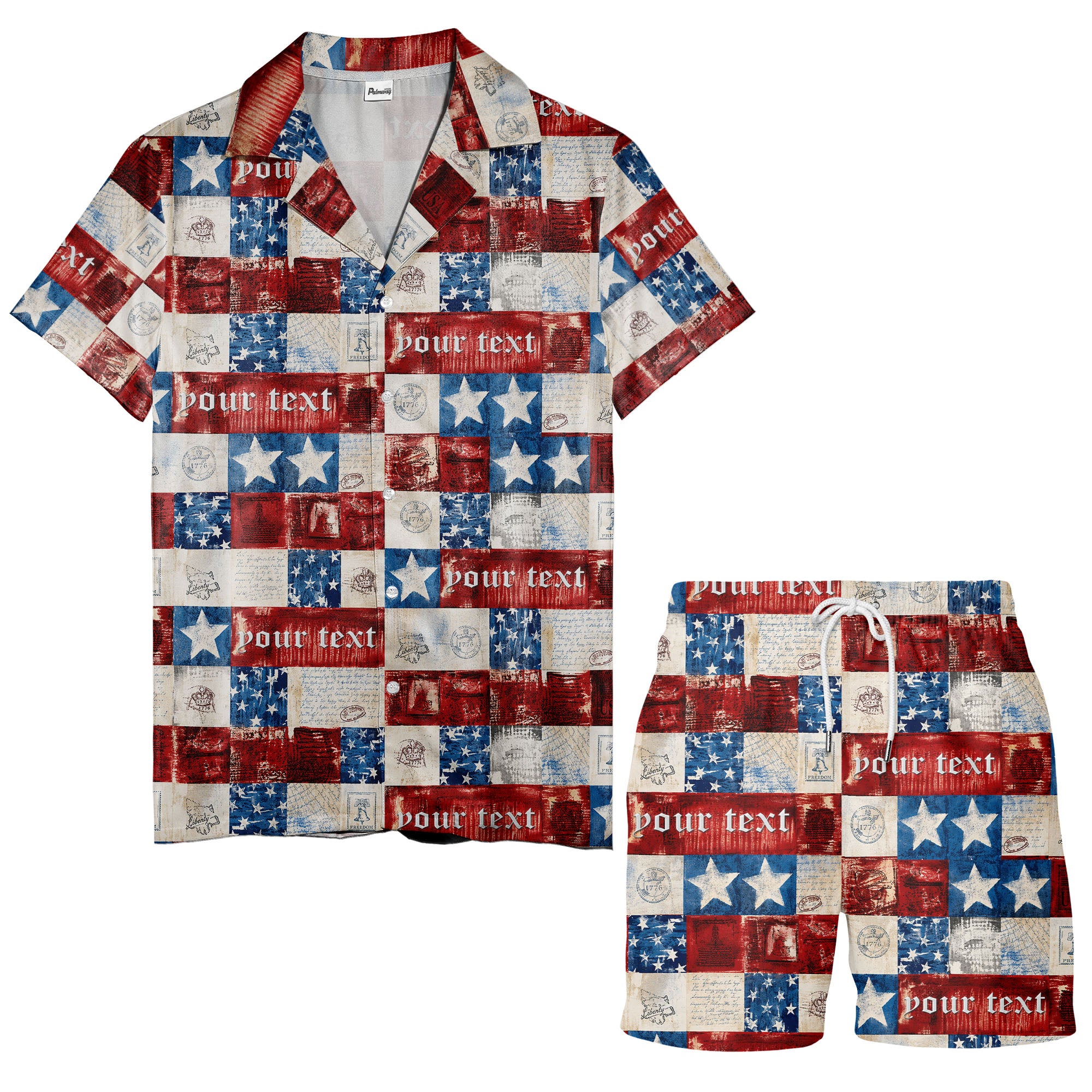 patchwork stars & stripes liberty bell eagle 1776 hawaiian shirt