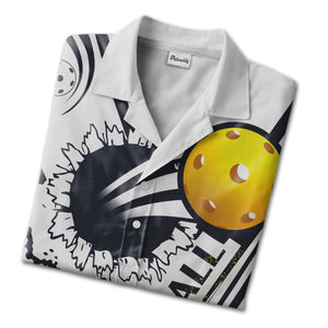 Pickleball Hawaiian Shirt - Bold Graphic Sunburst Player Silhouette Sports Tee