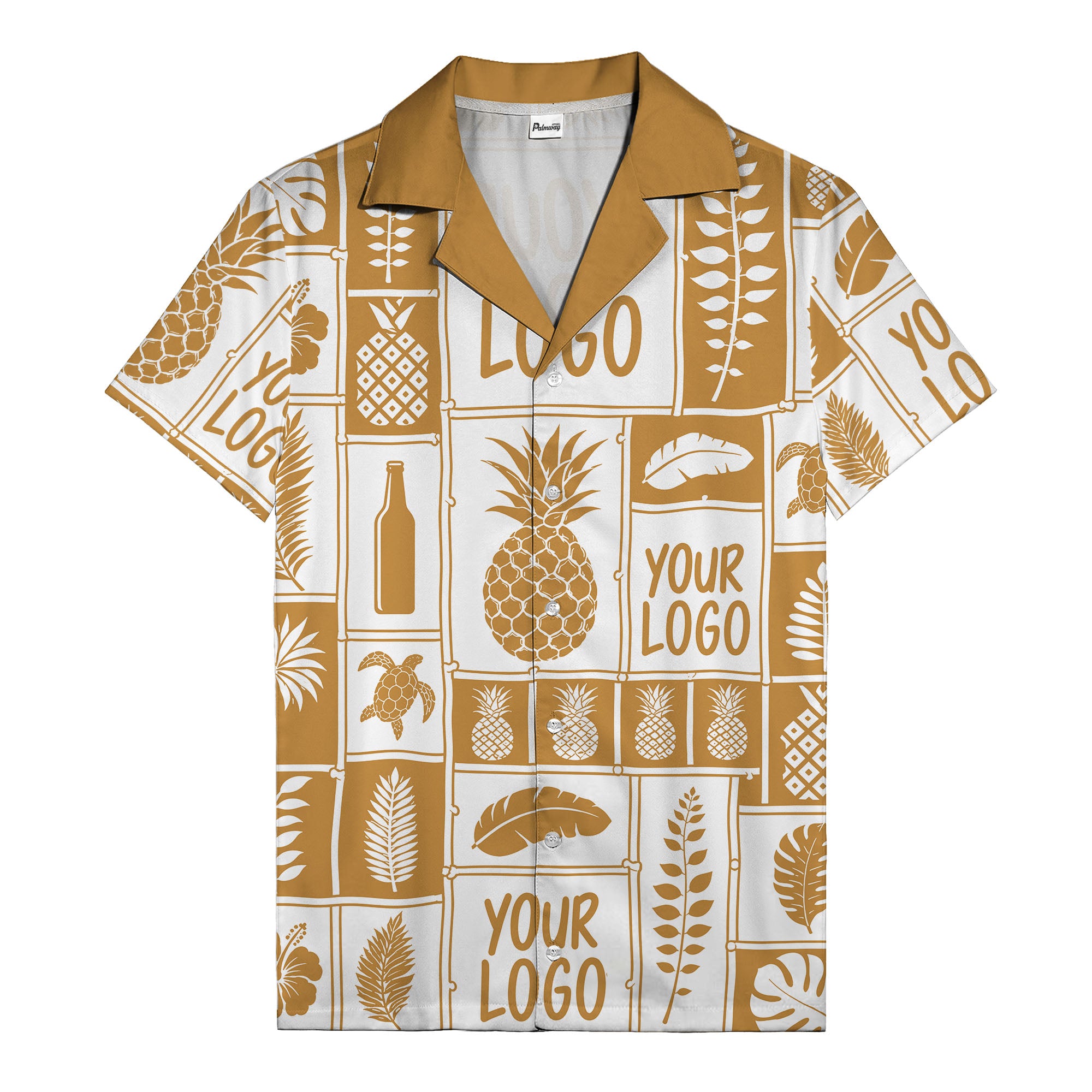 pineapple palm leaf sea turtle grid hawaiian shirt for men
