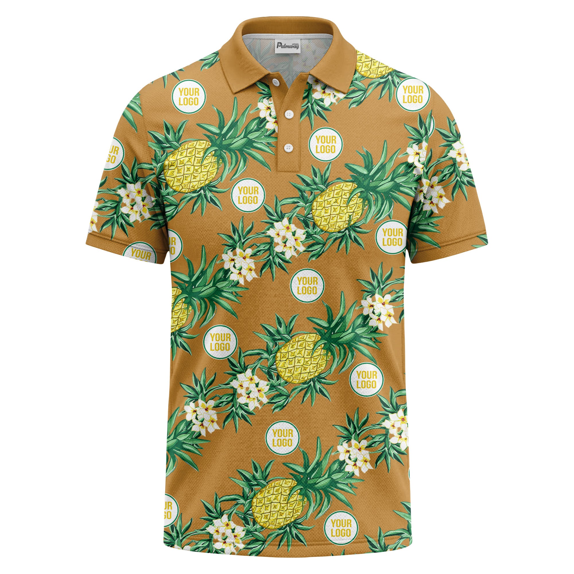 pineapple plumeria repeat pattern black polo shirt for men