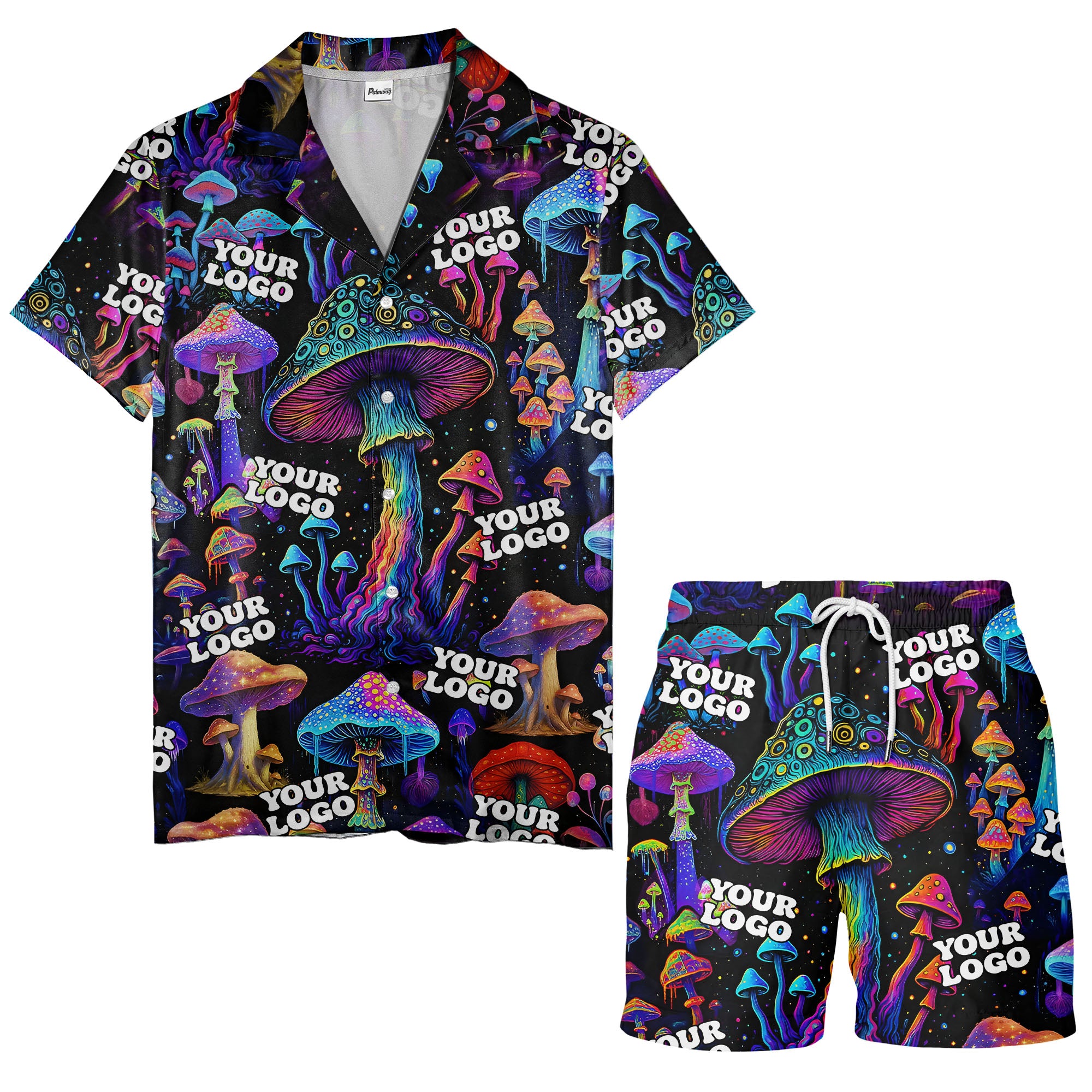 psychedelic neon mushroom forest hawaiian shirt for men