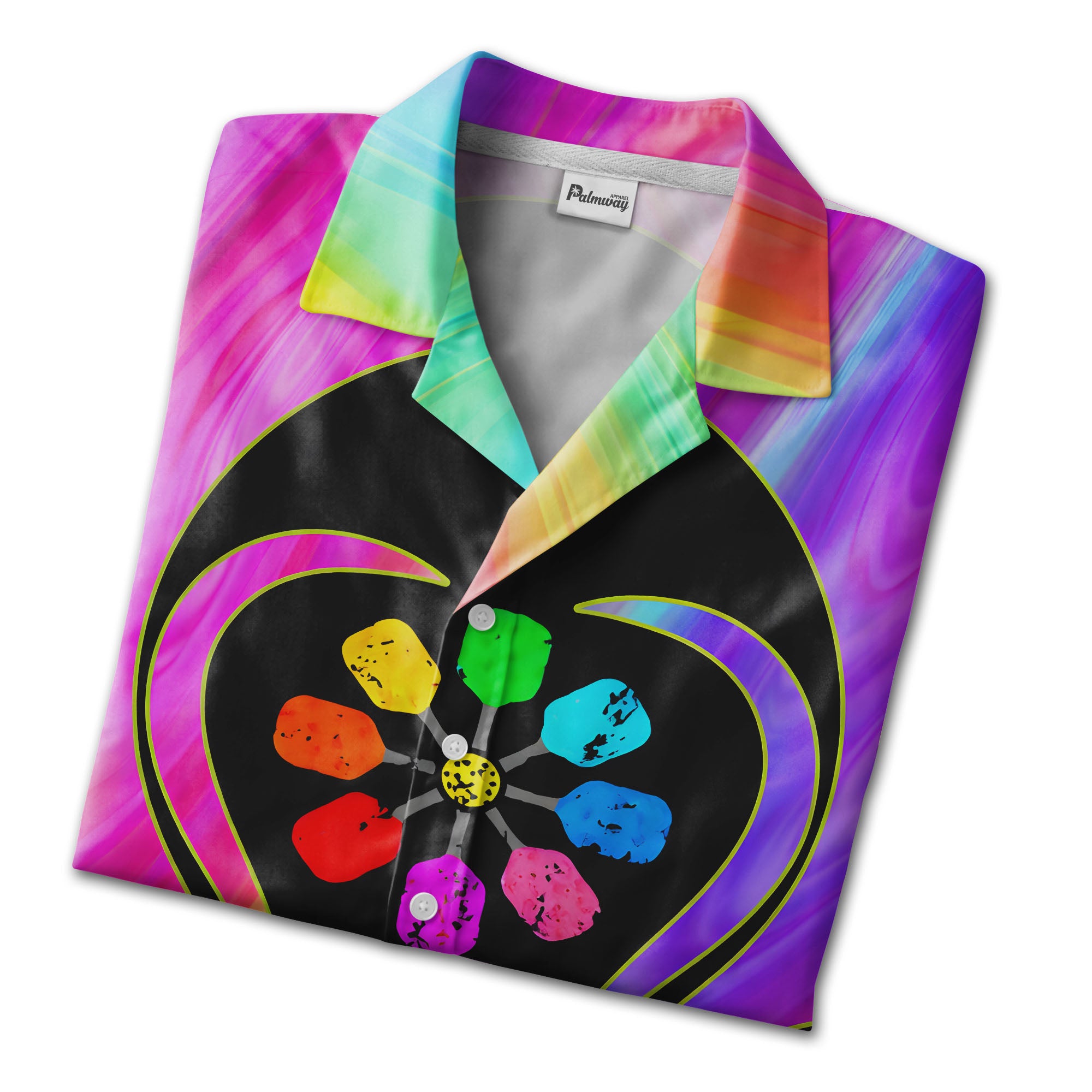 Rainbow Bowling Hawaiian Shirt - Colorful Abstract Swirl Pins Vibrant Sport Tee