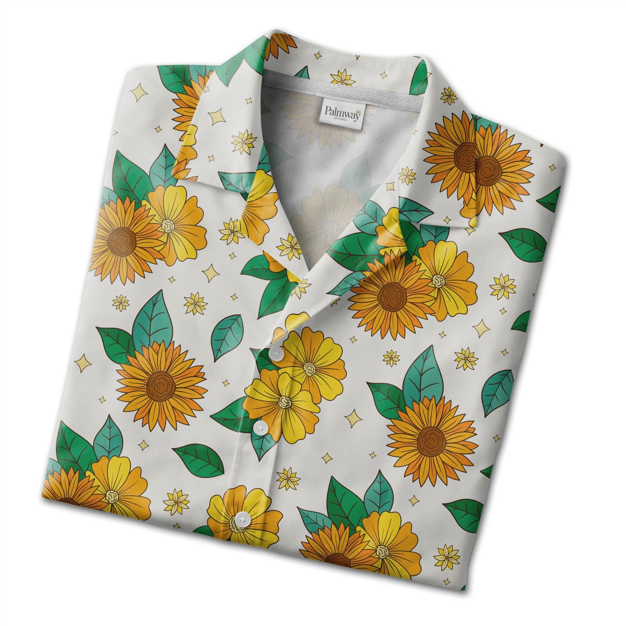 Retro Cartoon Sunflower and Daisy Hawaiian Shirt on Cream