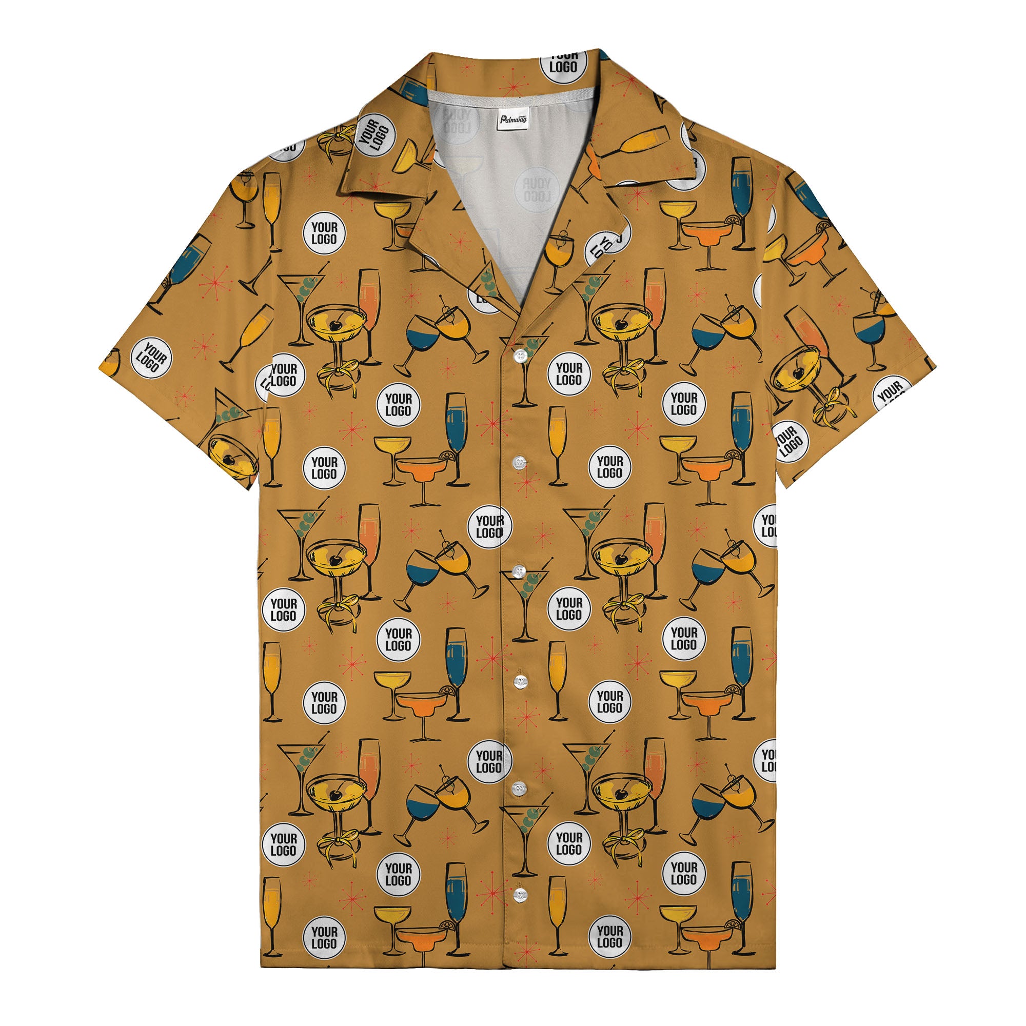 retro cocktail glasses & martini starburst hawaiian shirt