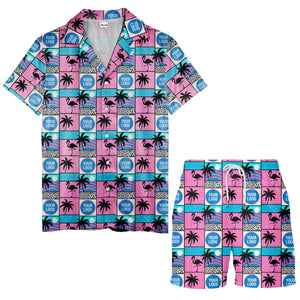retro pink flamingos & palm trees 1980s hawaiian shirt
