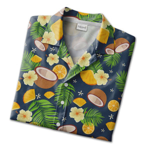 Sky Blue Hibiscus Beach Ball Hawaiian Shirt with Palm Fronds and Sun