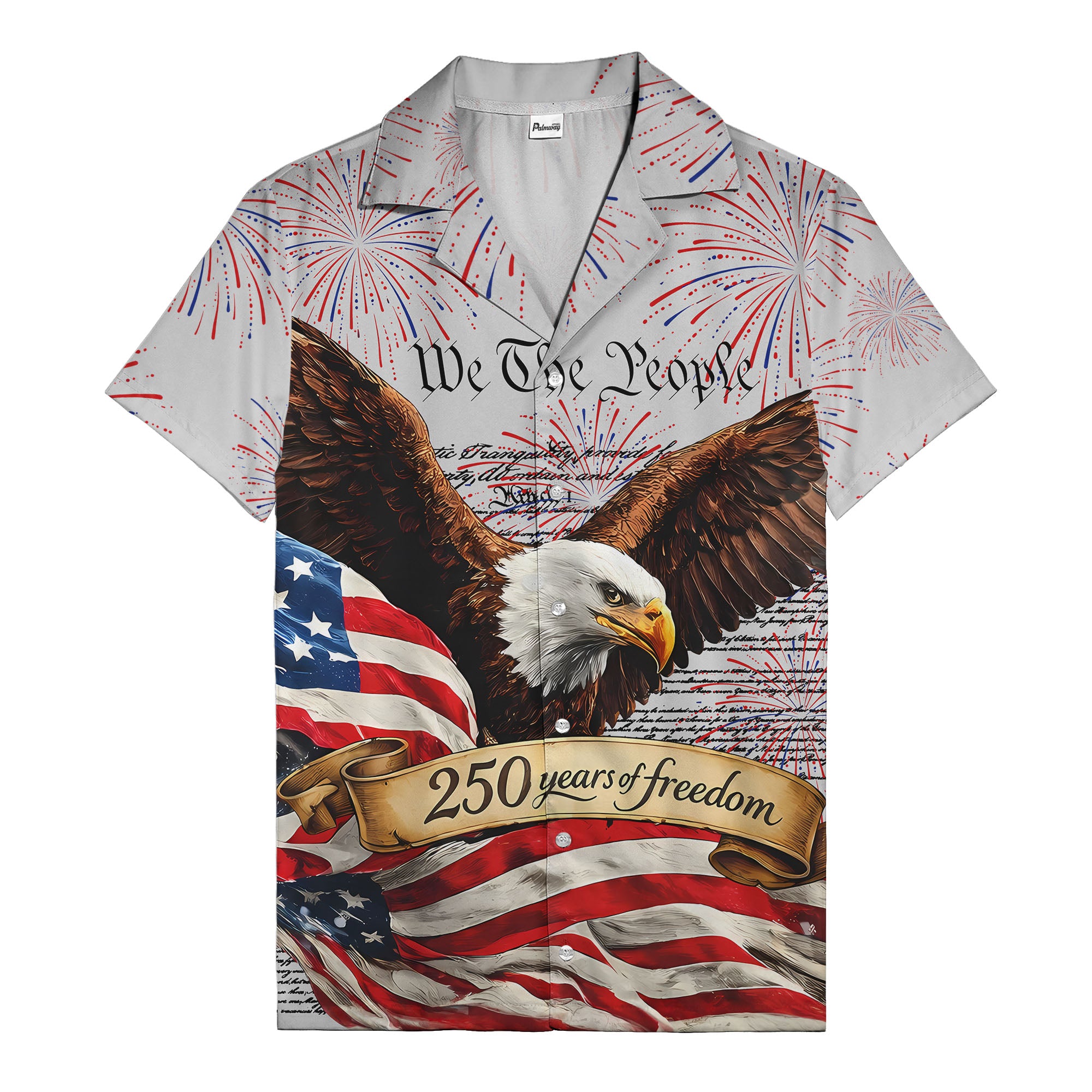 soaring bald eagle fireworks american flag hawaiian shirt for men
