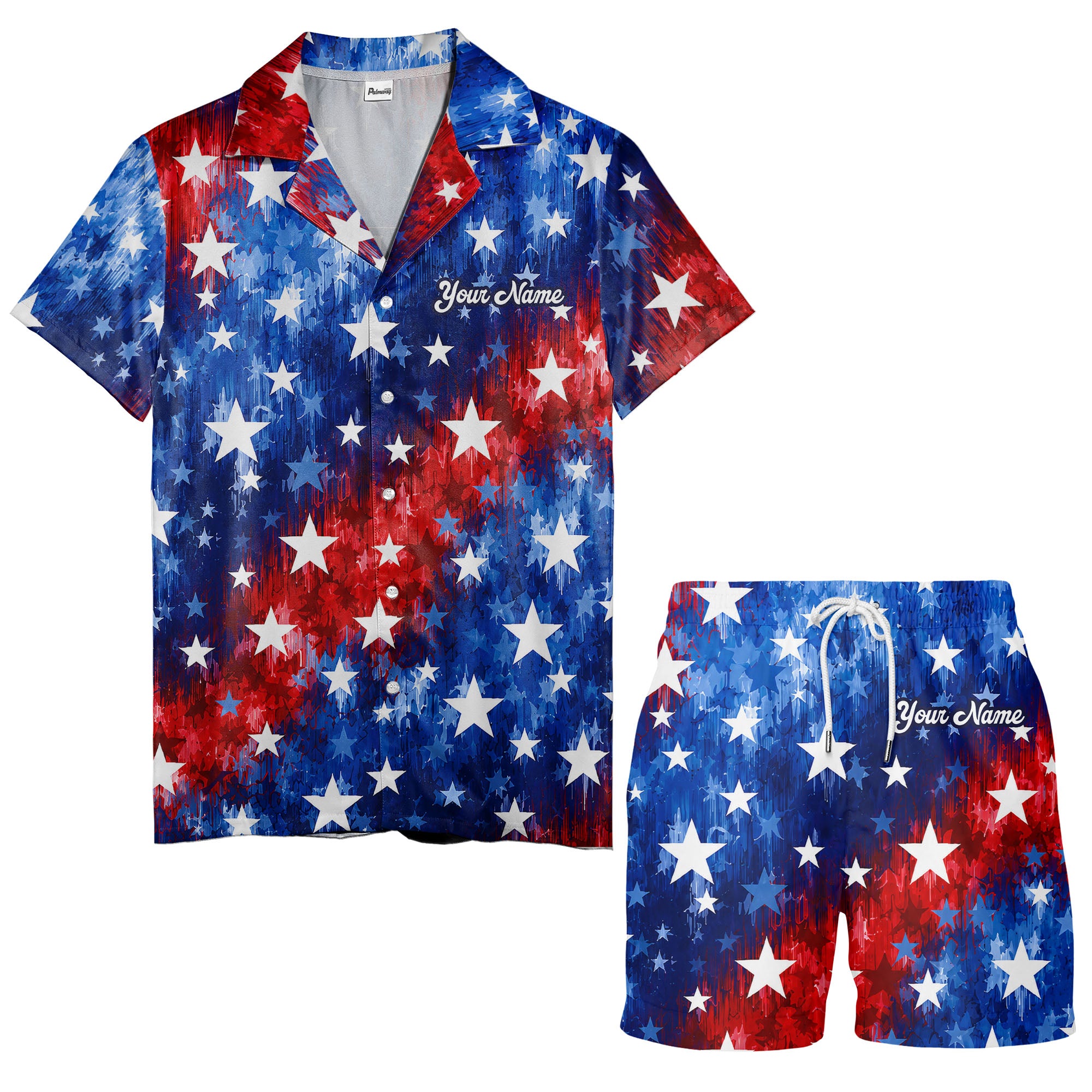 stars & stripes american flag patriotic hawaiian shirt for men