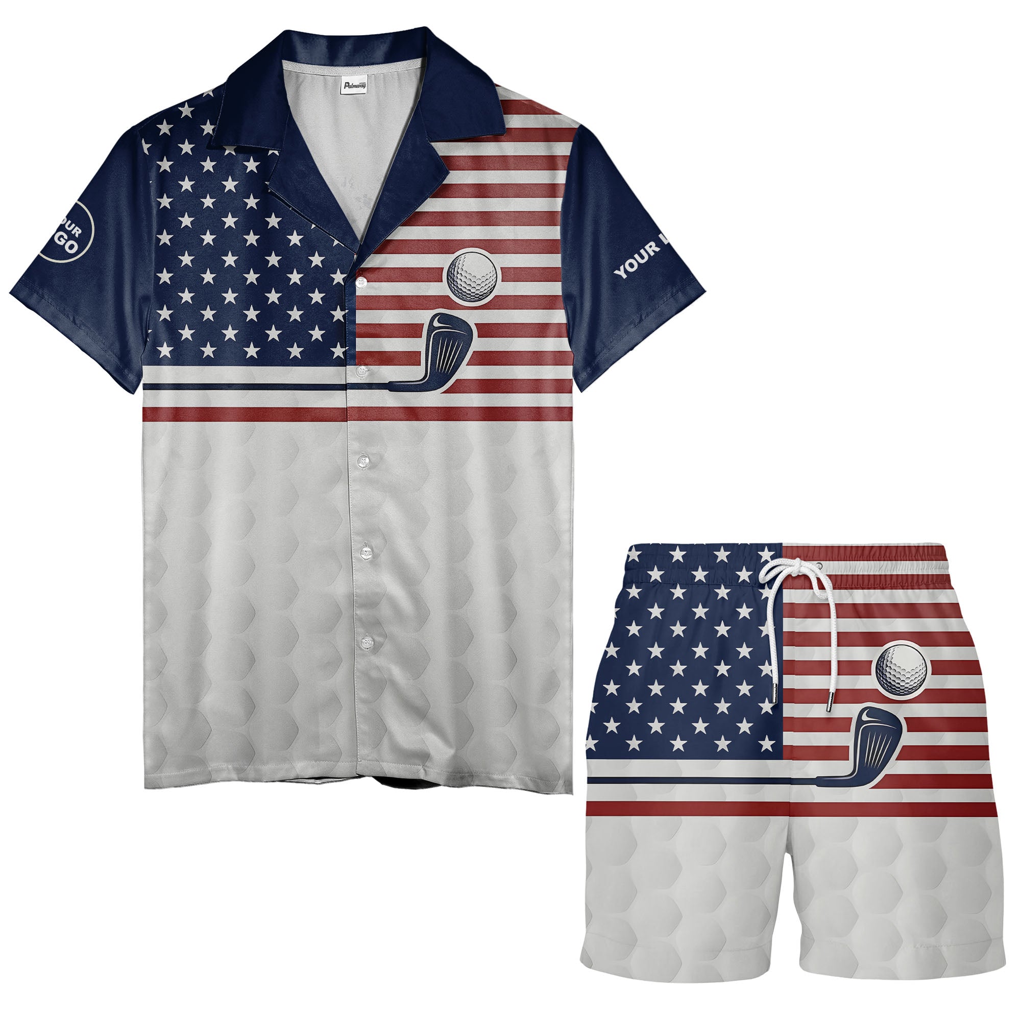 stars stripes golf clubs patriotic red white blue hawaiian shirt for men