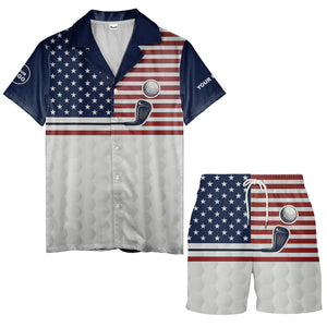 stars stripes golf clubs patriotic red white blue hawaiian shirt for men