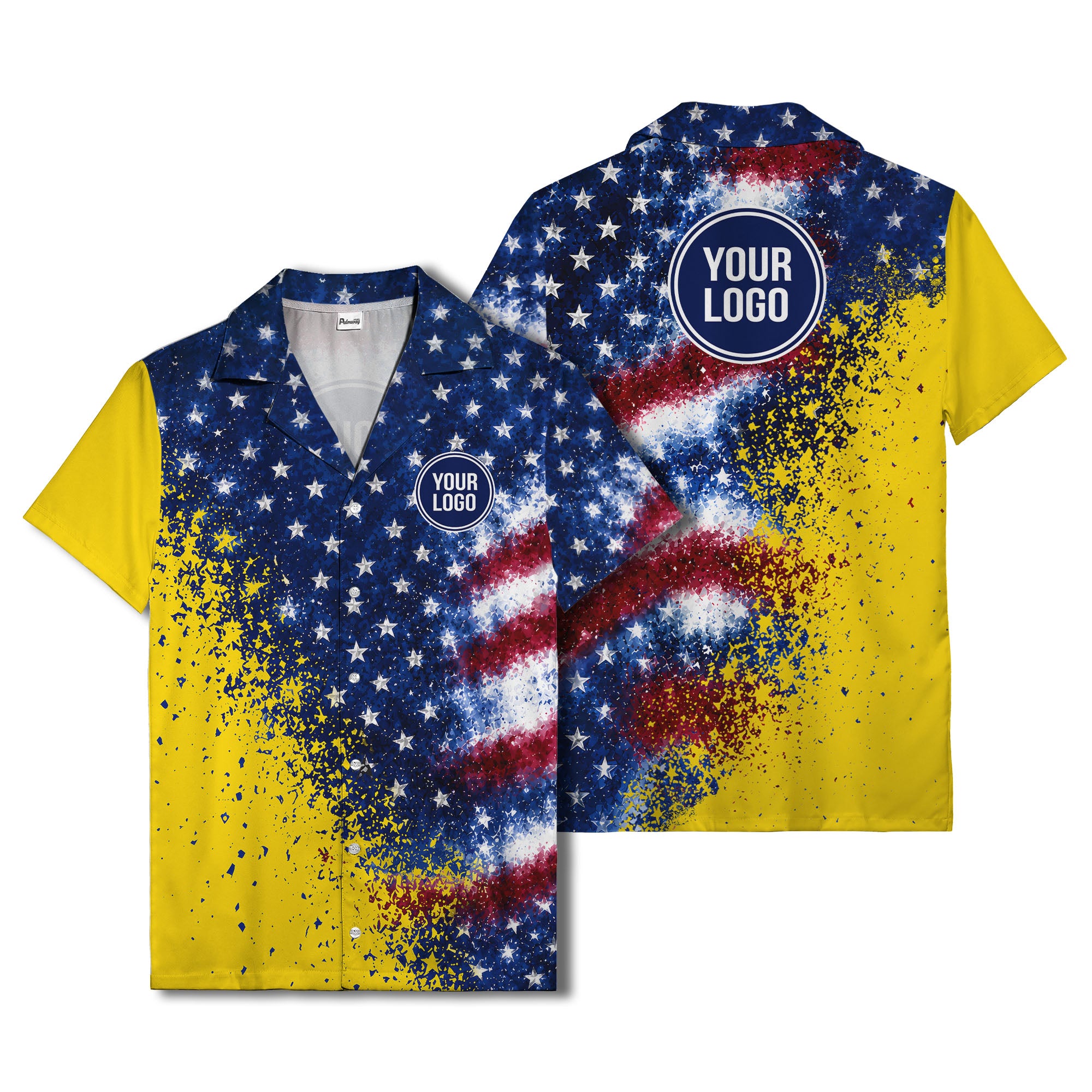 stars & stripes watercolor splash patriotic hawaiian shirt