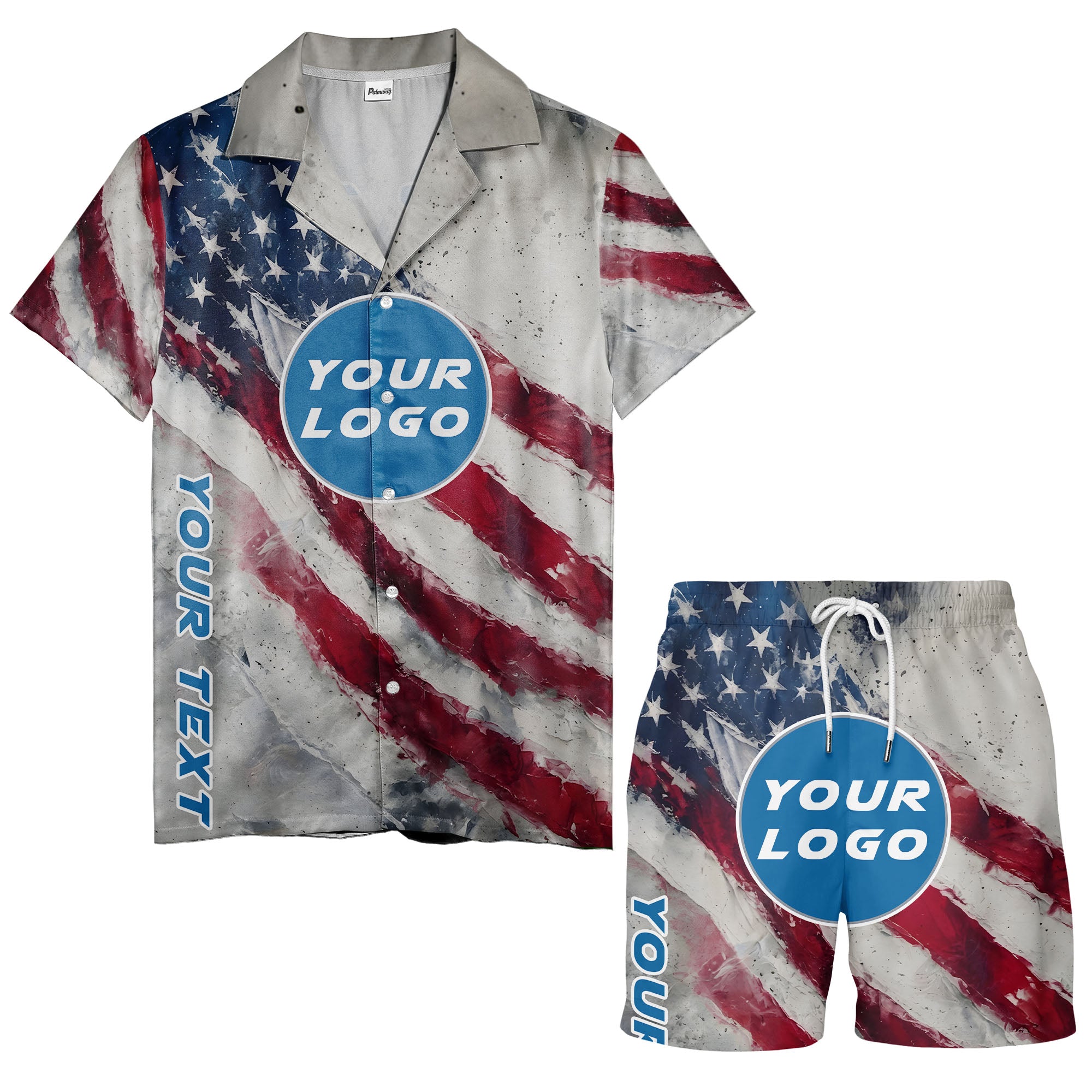 stars & stripes watercolor us flag custom circle logo hawaiian shirt