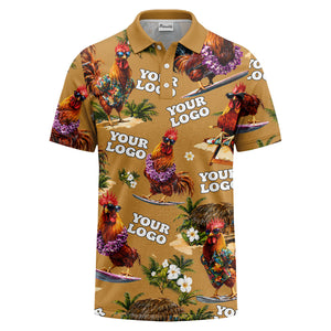 surfing roosters surfboards lei palm trees photorealistic polo shirt