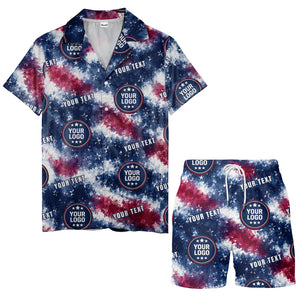 tie-dye stars & flag custom logo patriotic hawaiian shirt for men