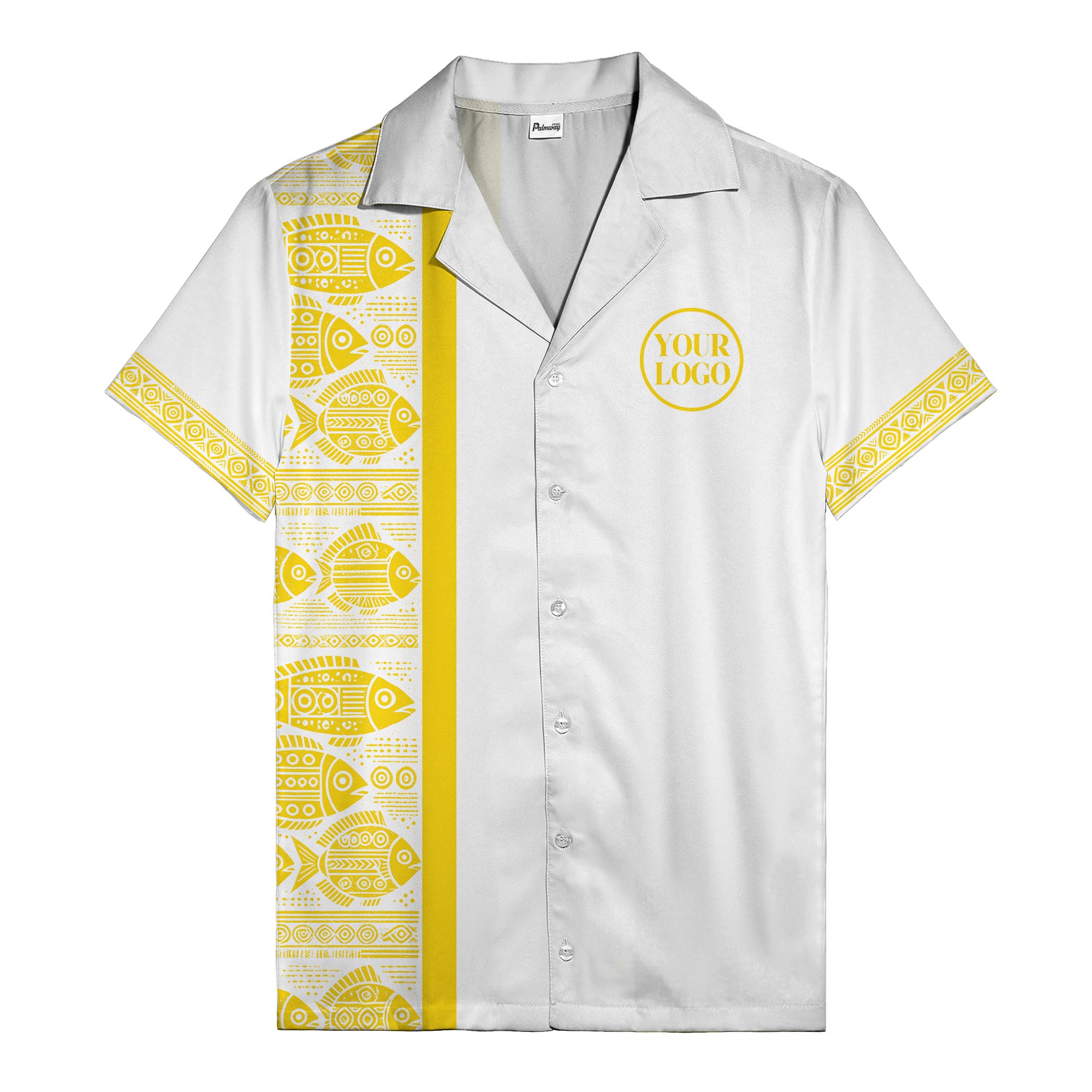tribal fish & geometric border black white hawaiian shirt for men