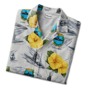 US Navy Submarine Hawaiian Shirt - COMSUBPAC Tropical Hibiscus Nautical Design
