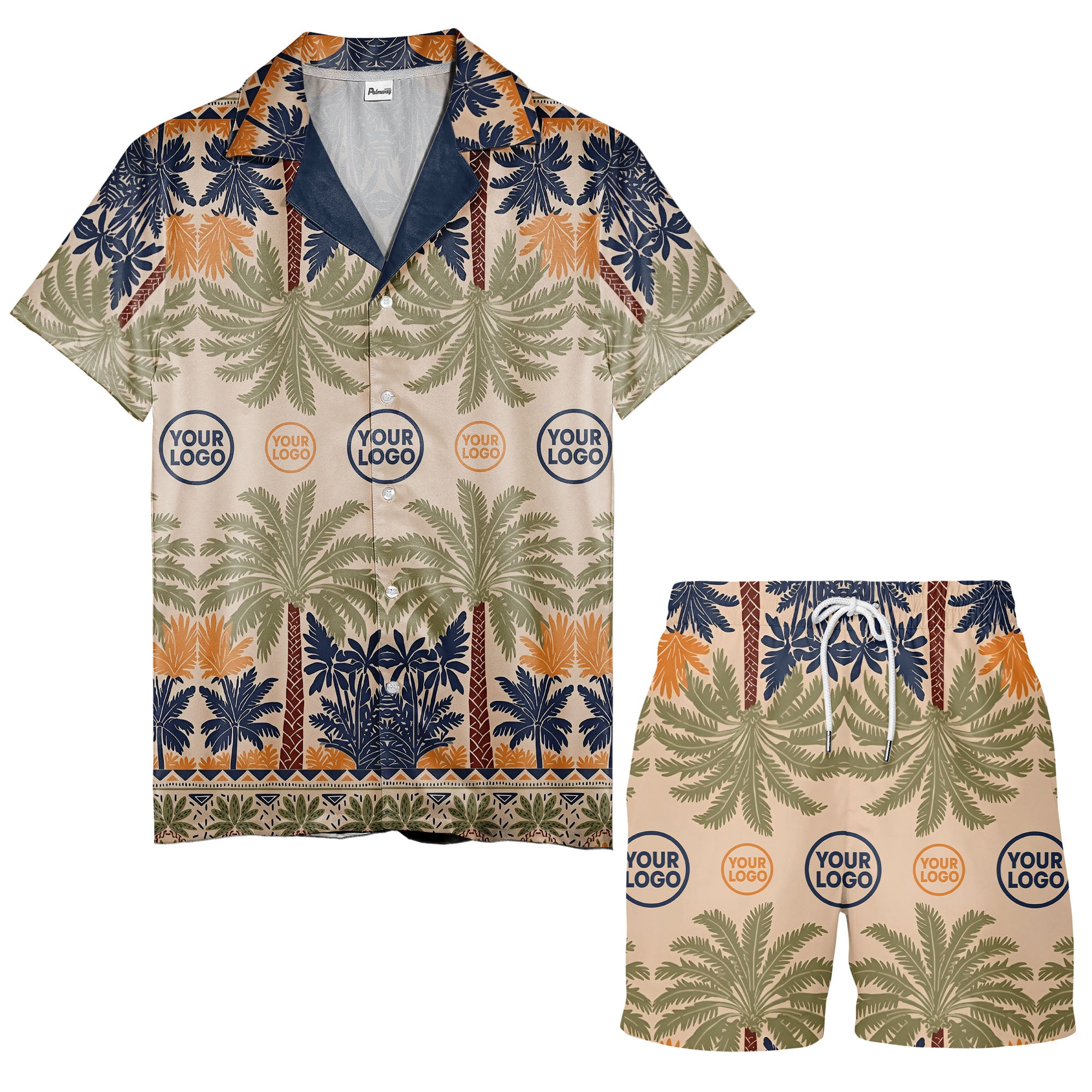 vintage illustrated palm tree oasis repeat hawaiian shirt