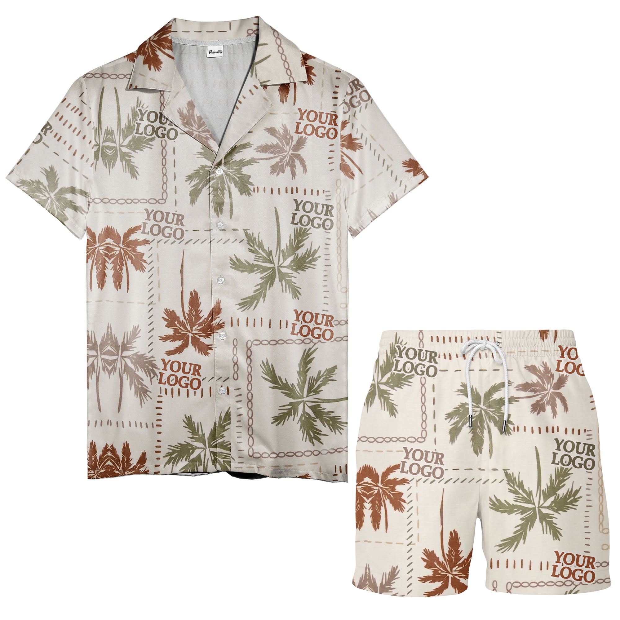 vintage palm tree repeat with custom logos hawaiian shirt