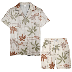 vintage palm tree repeat with custom logos hawaiian shirt