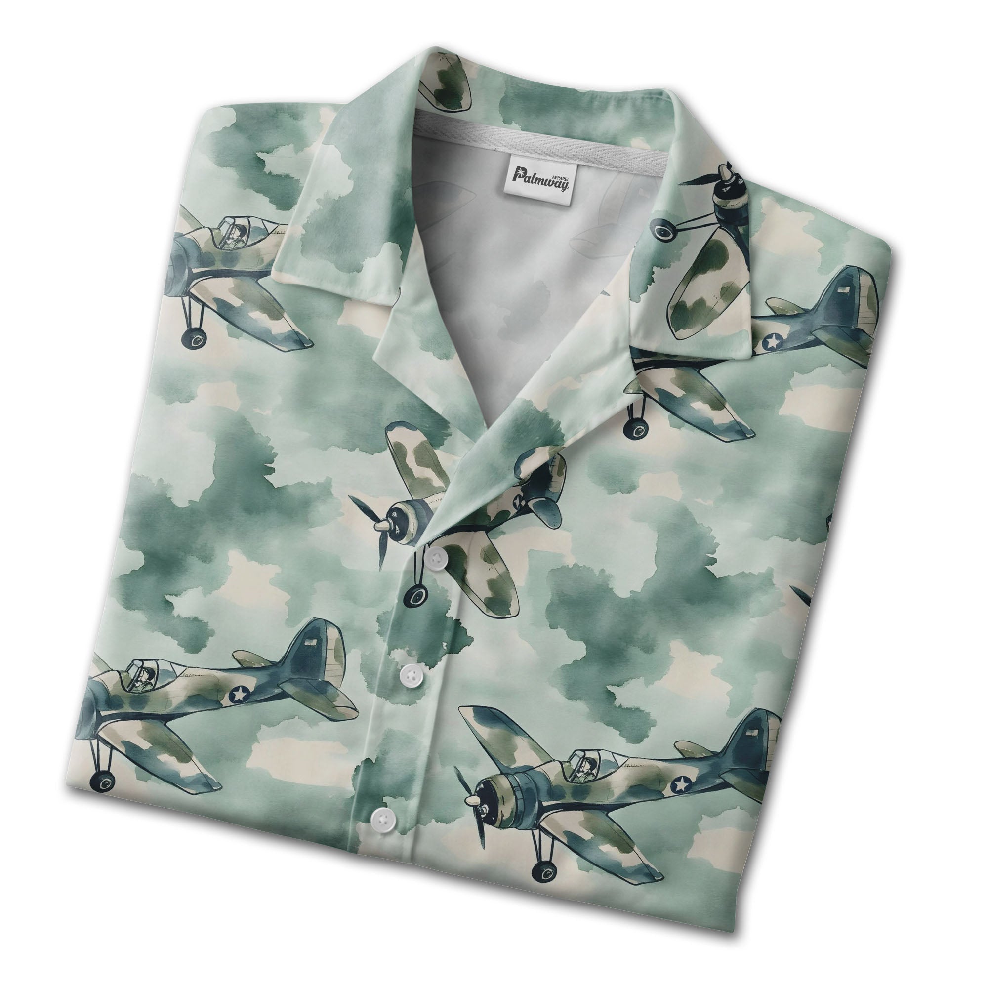 Vintage WWII Propeller Plane Camo Military Hawaiian Shirt – Aviation Print