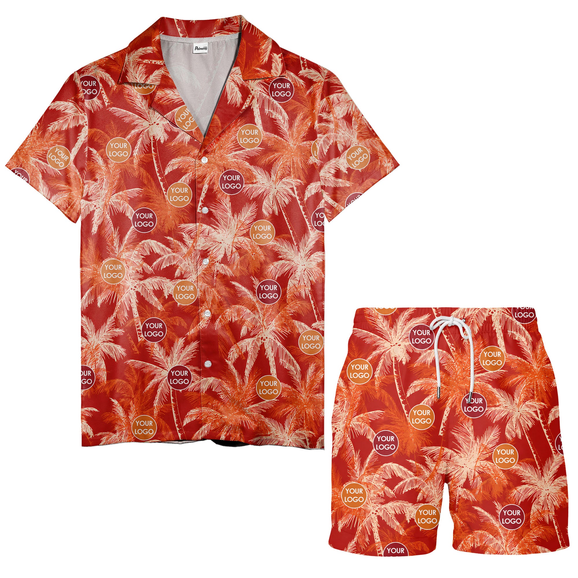 watercolor coral red palm tree & logo hawaiian beach vacation shirt hawaiian shirt