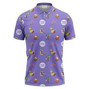 watercolor flamingos pineapples coconuts palm trees repeat polo shirt for men