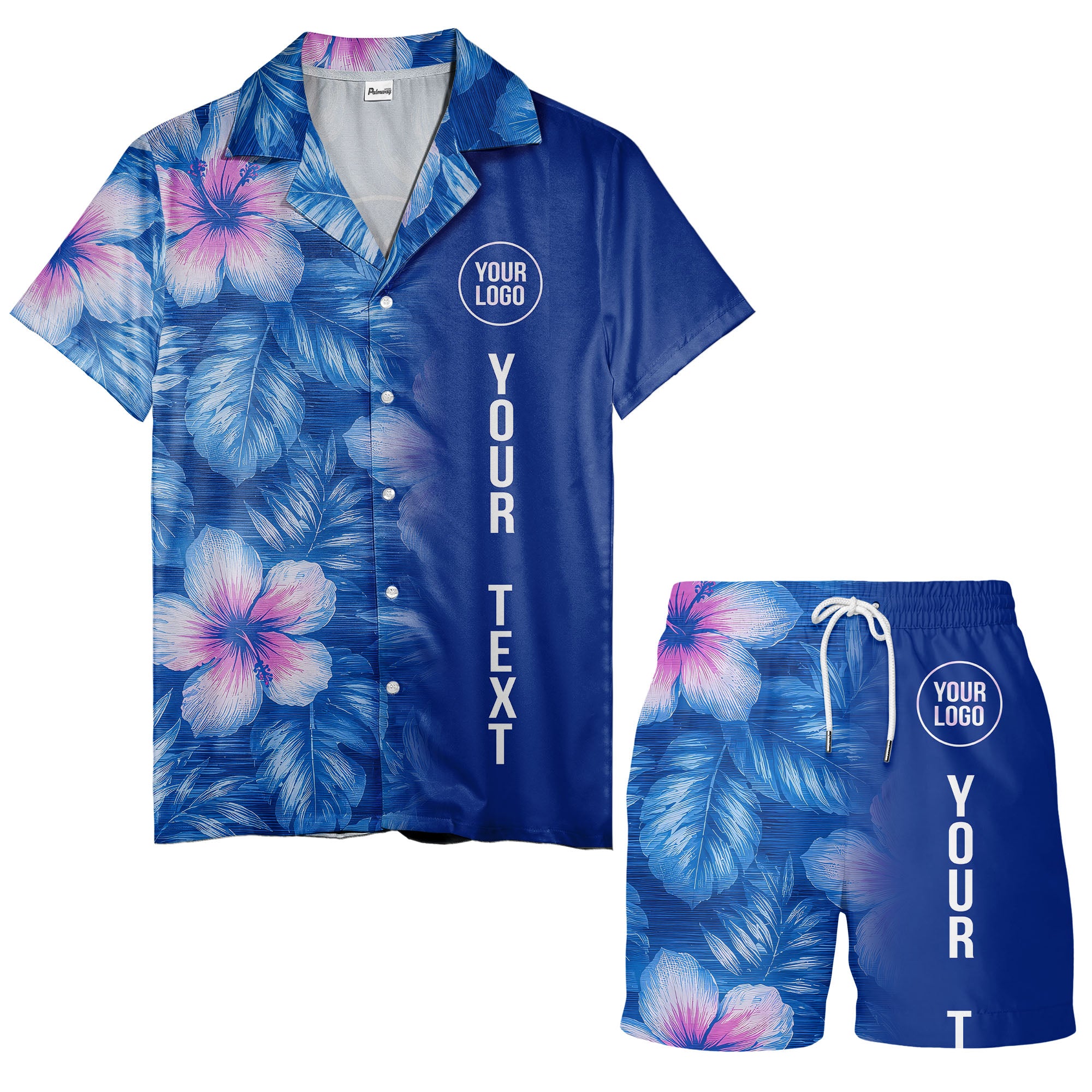 watercolor hibiscus monstera leaf royal blue hawaiian shirt