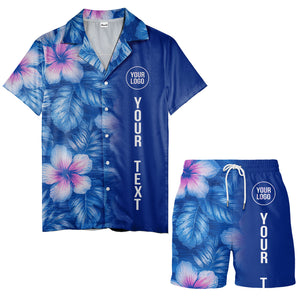 watercolor hibiscus monstera leaf royal blue hawaiian shirt