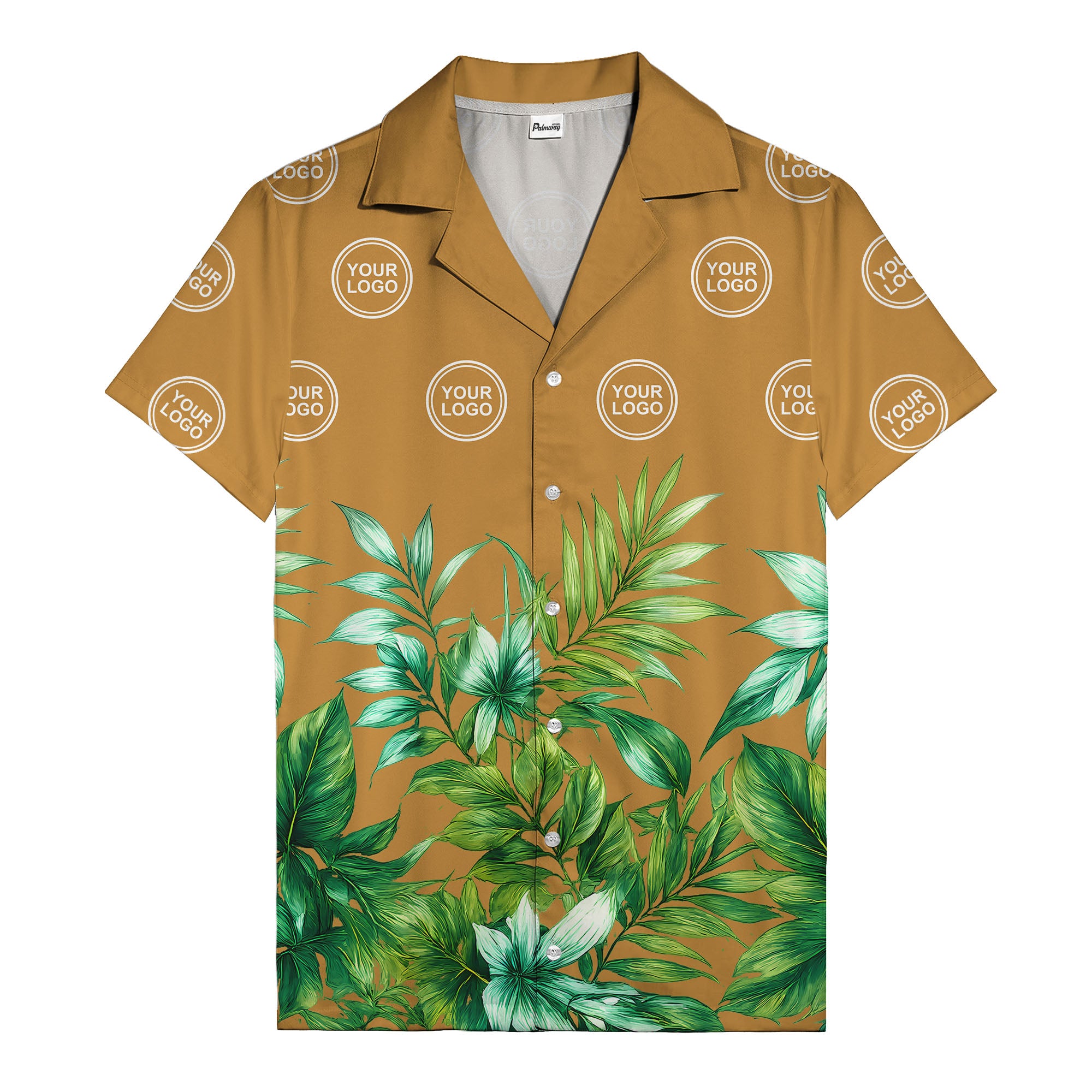 watercolor palm fronds & monogram logo repeat hawaiian shirt