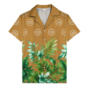 watercolor palm fronds & monogram logo repeat hawaiian shirt