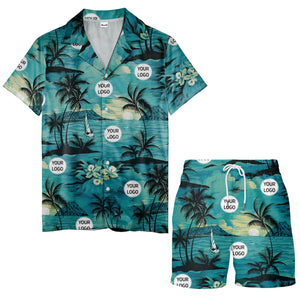 watercolor palm tree sunset sailboat hawaiian shirt