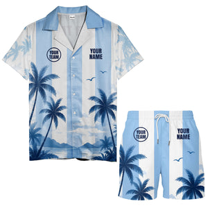 watercolor palm trees over ocean waves hawaiian shirt for men