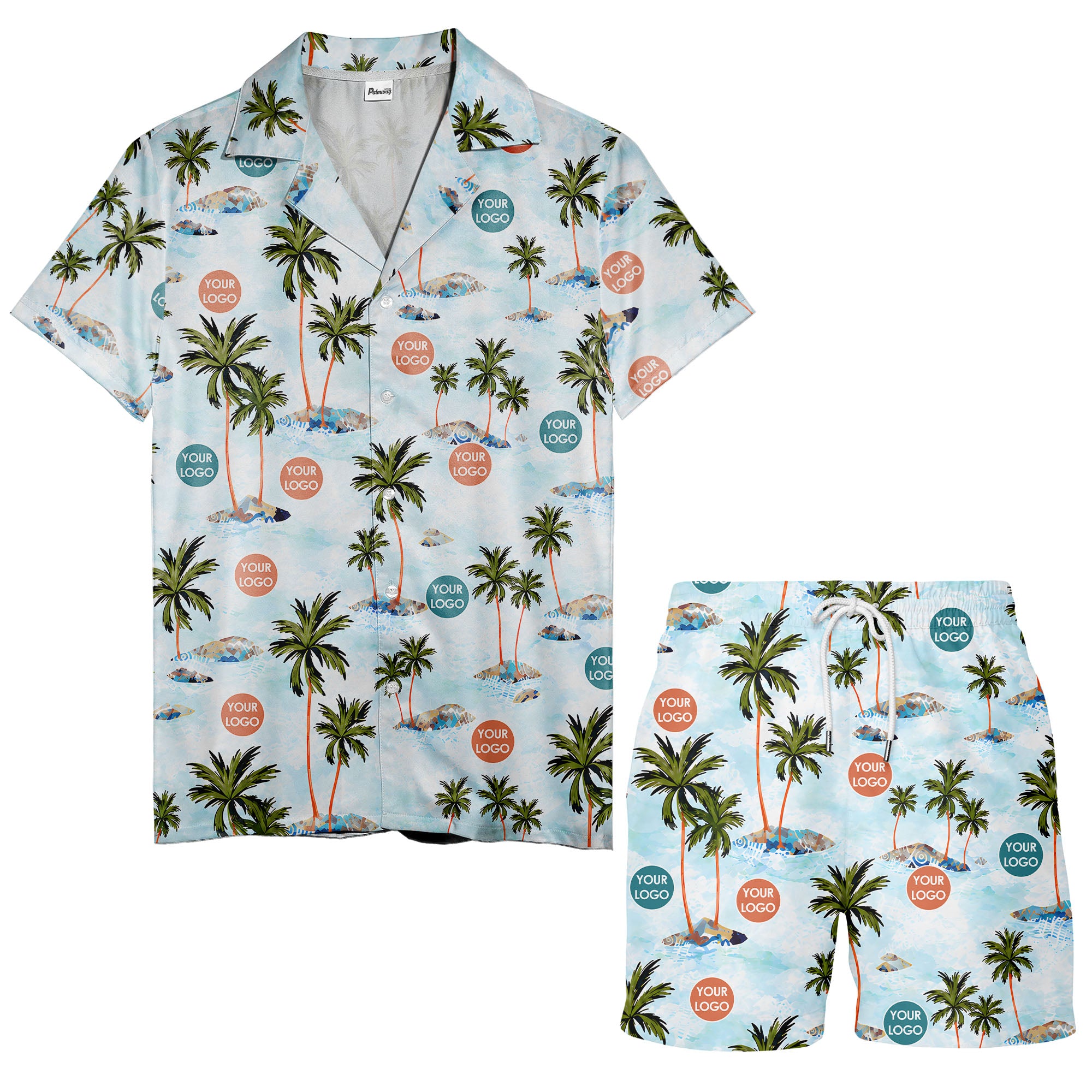 watercolor palm trees & surfboards island repeat hawaiian shirt