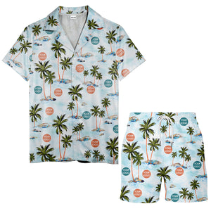 watercolor palm trees & surfboards island repeat hawaiian shirt