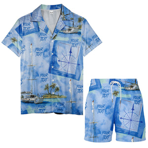 watercolor sailing ships & palm trees ocean hawaiian shirt