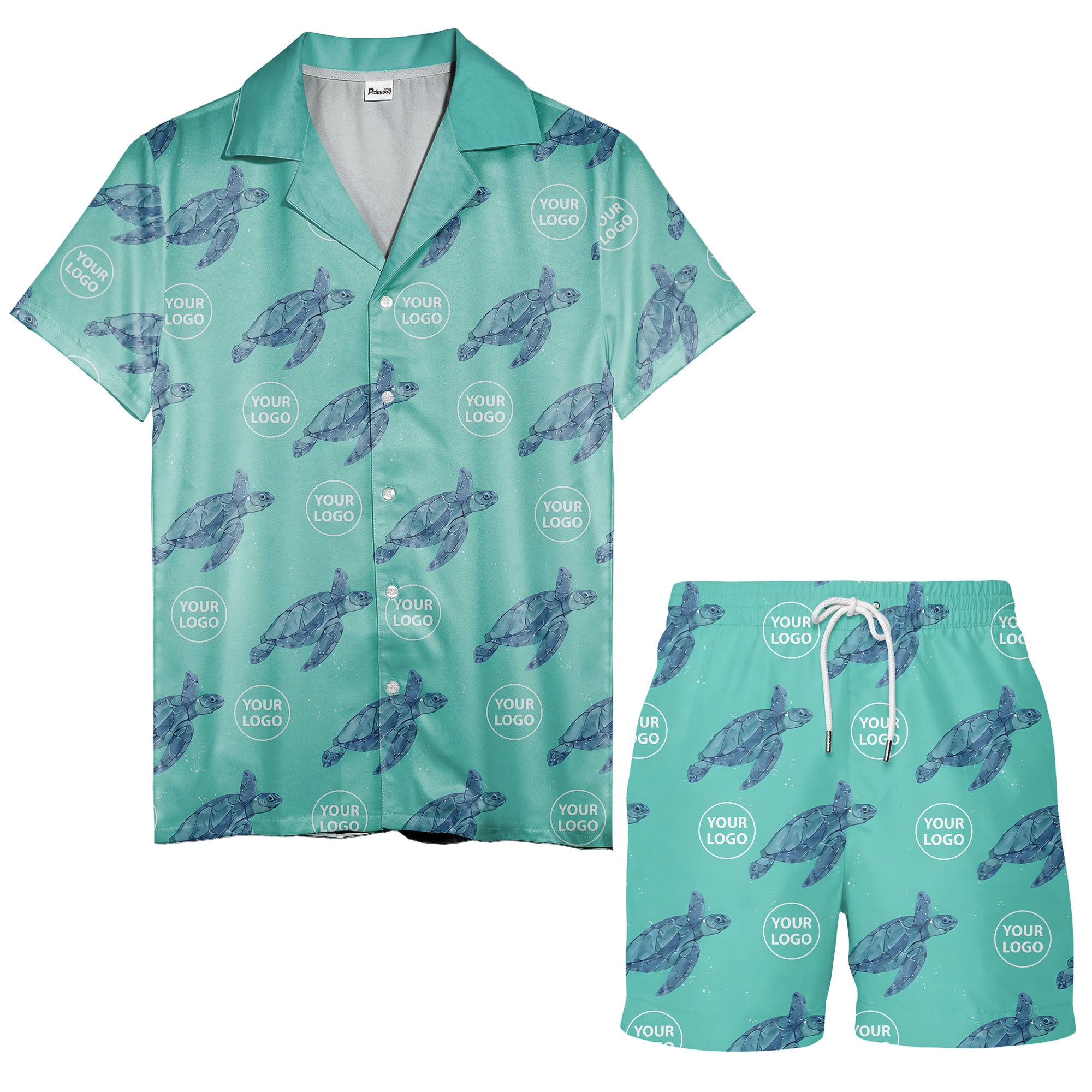 watercolor sea turtle repeat hawaiian shirt with custom logo slots