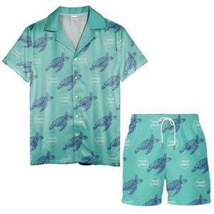 watercolor sea turtle repeat hawaiian shirt with custom logo slots