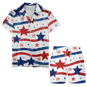 watercolor stars & stripes american flag hawaiian shirt for men