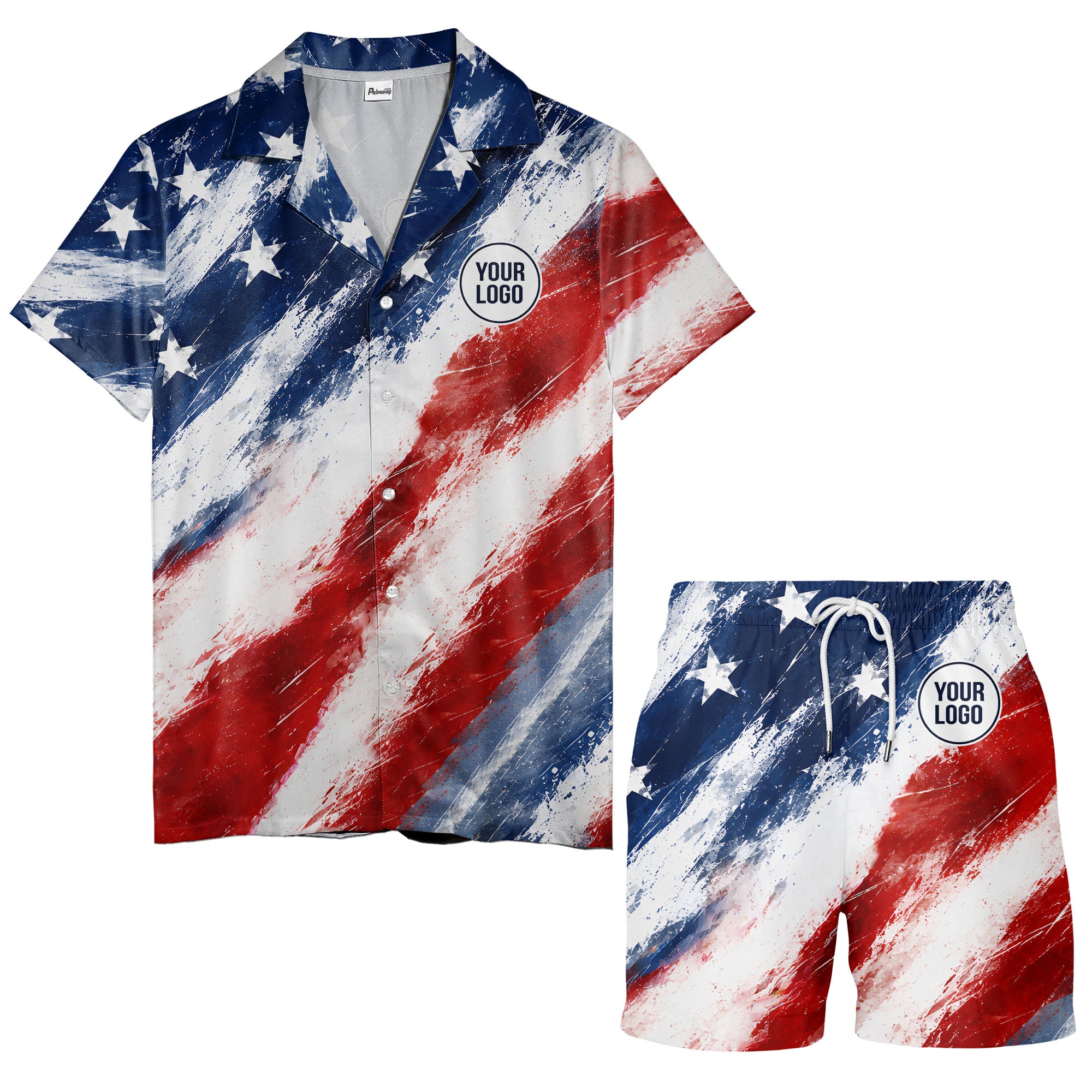 watercolor stars & stripes diagonal brushstroke patriotic hawaiian shirt